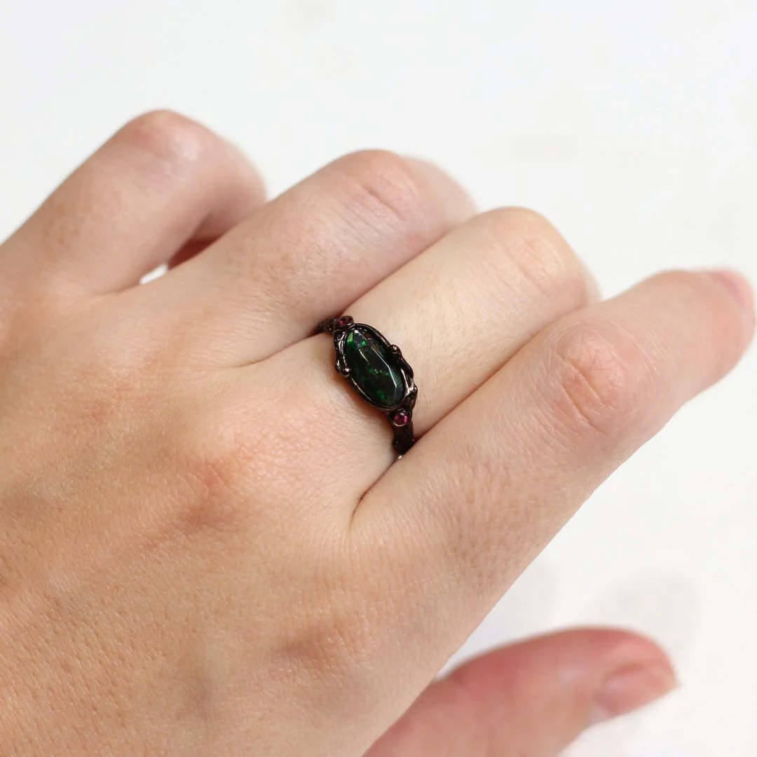 Sterling Silver Black Rhodium-Plated Black Opal Ring - Image 5