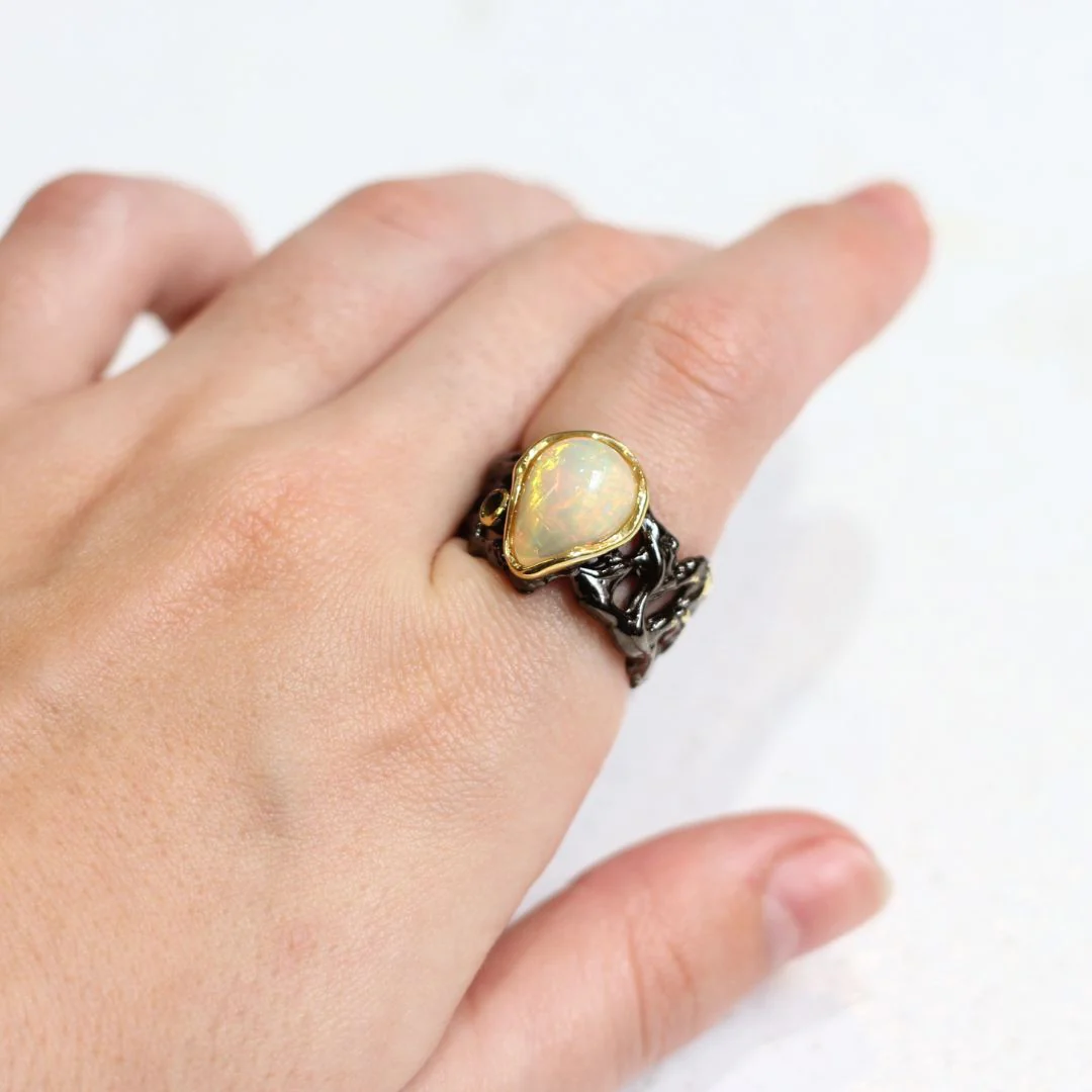 Sterling Silver Black Rhodium-plated Opal Ring - Image 4