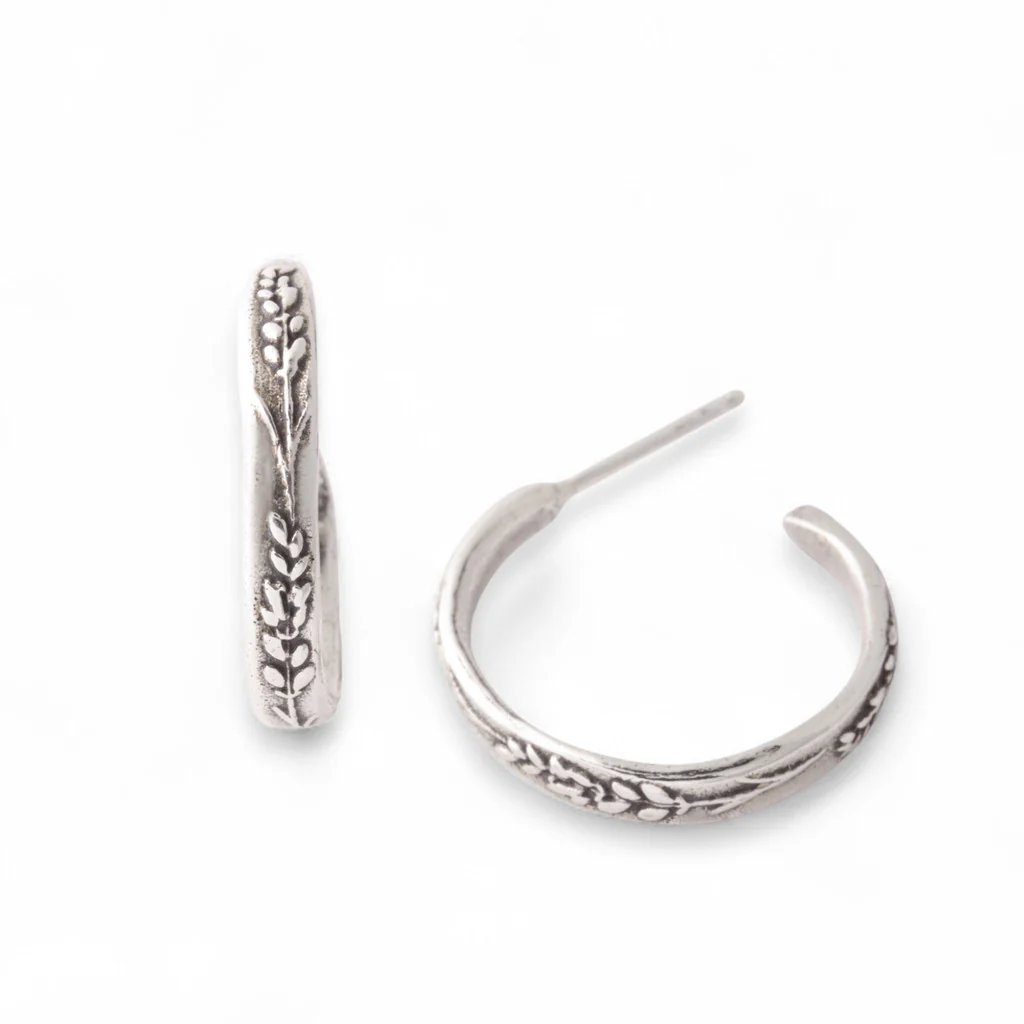 Silver Lavender Hoop Earrings
