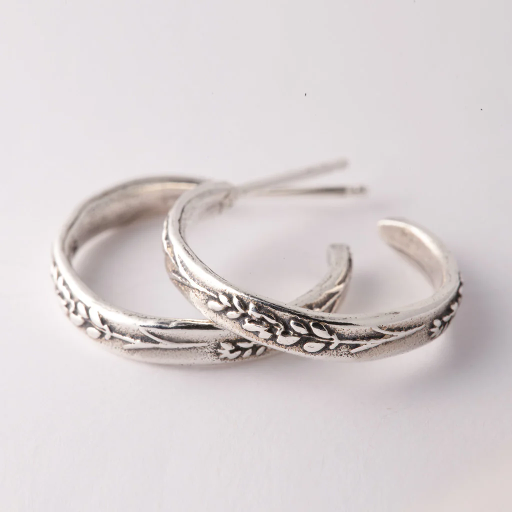 Silver Lavender Hoop Earrings - Image 2