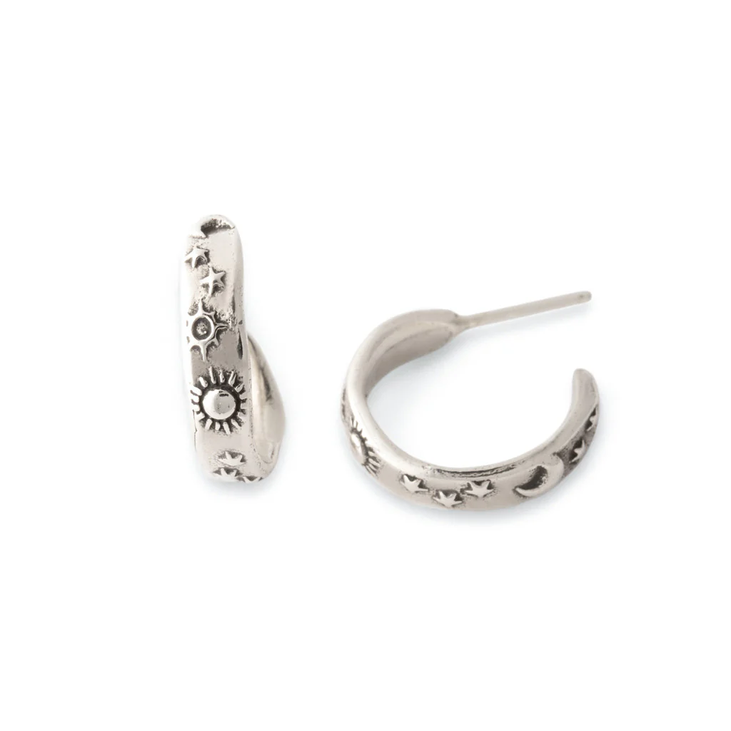 Sterling Silver Sun Moon & Stars Hoop Earrings