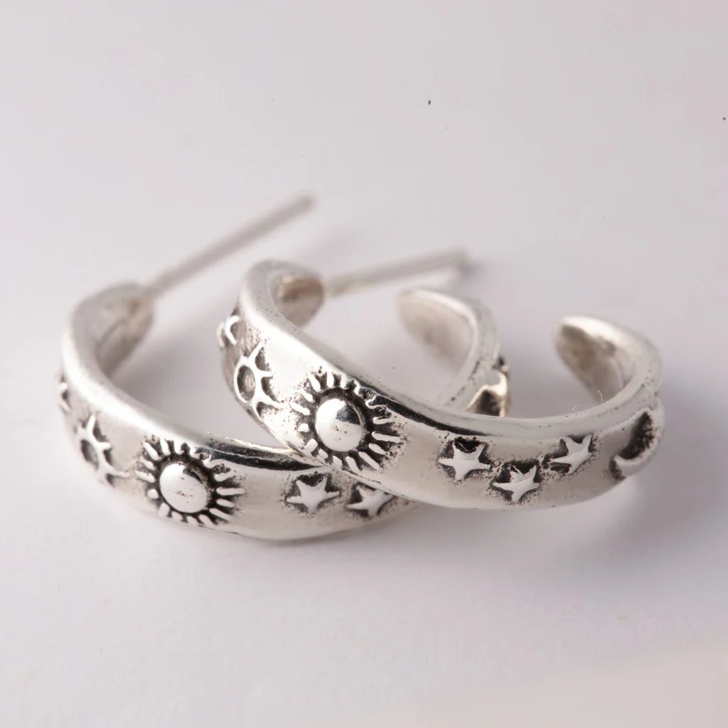 Sterling Silver Sun Moon & Stars Hoop Earrings - Image 2