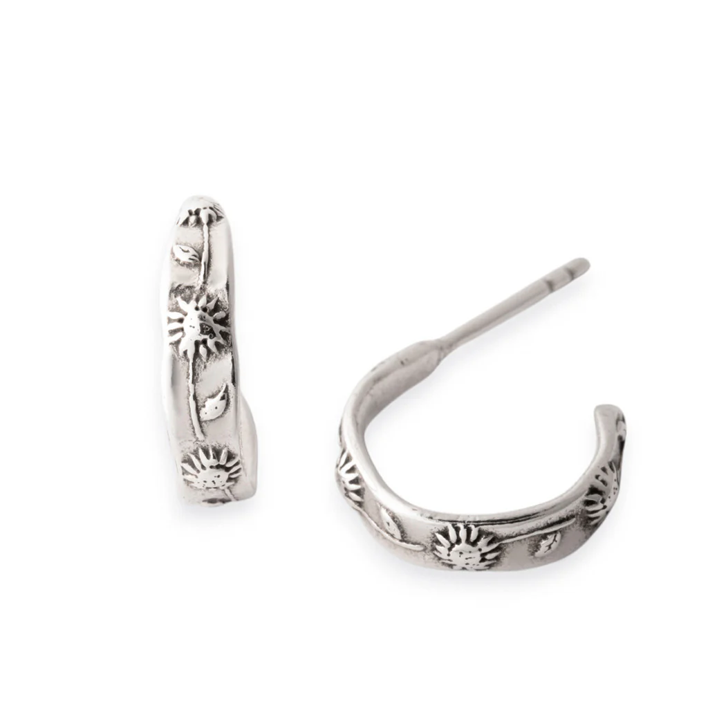 Sterling Silver Sunflower Hoop Earrings