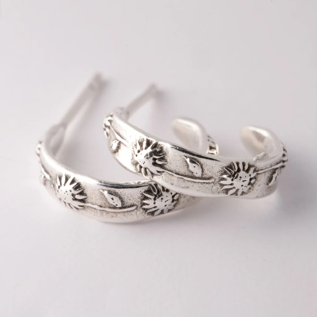 Sterling Silver Sunflower Hoop Earrings - Image 2