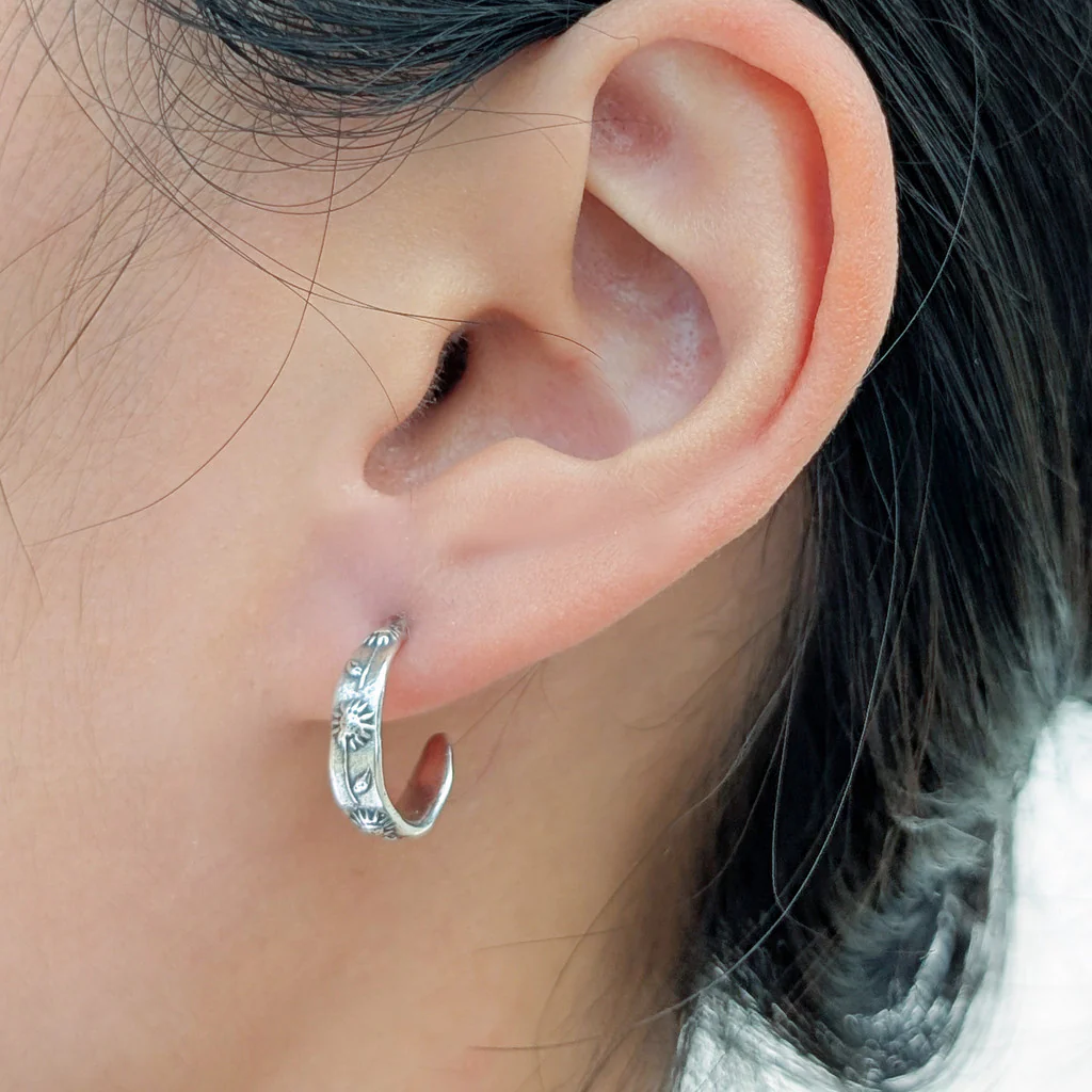 Sterling Silver Sunflower Hoop Earrings - Image 3