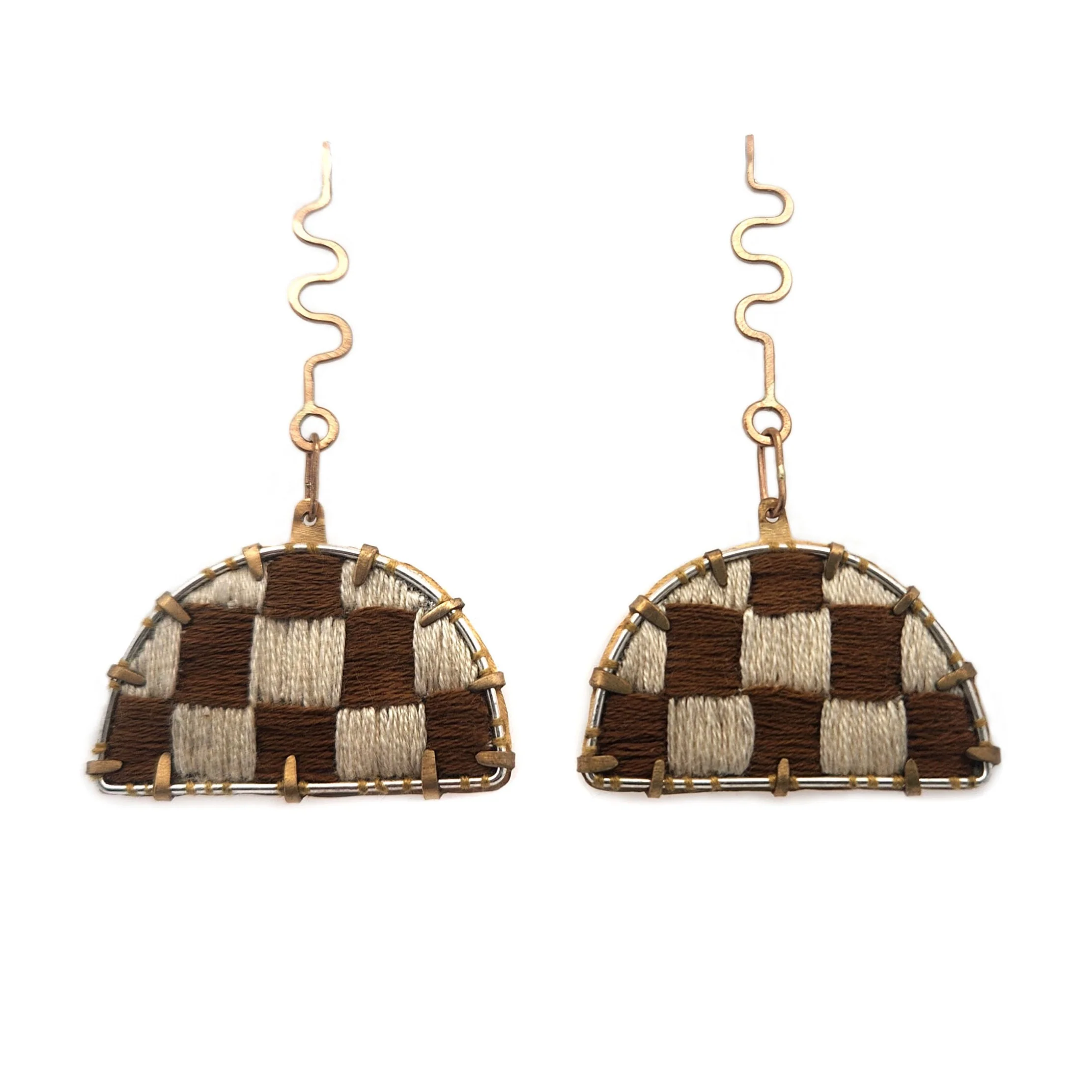 Textile Fabric Checkered Earrings