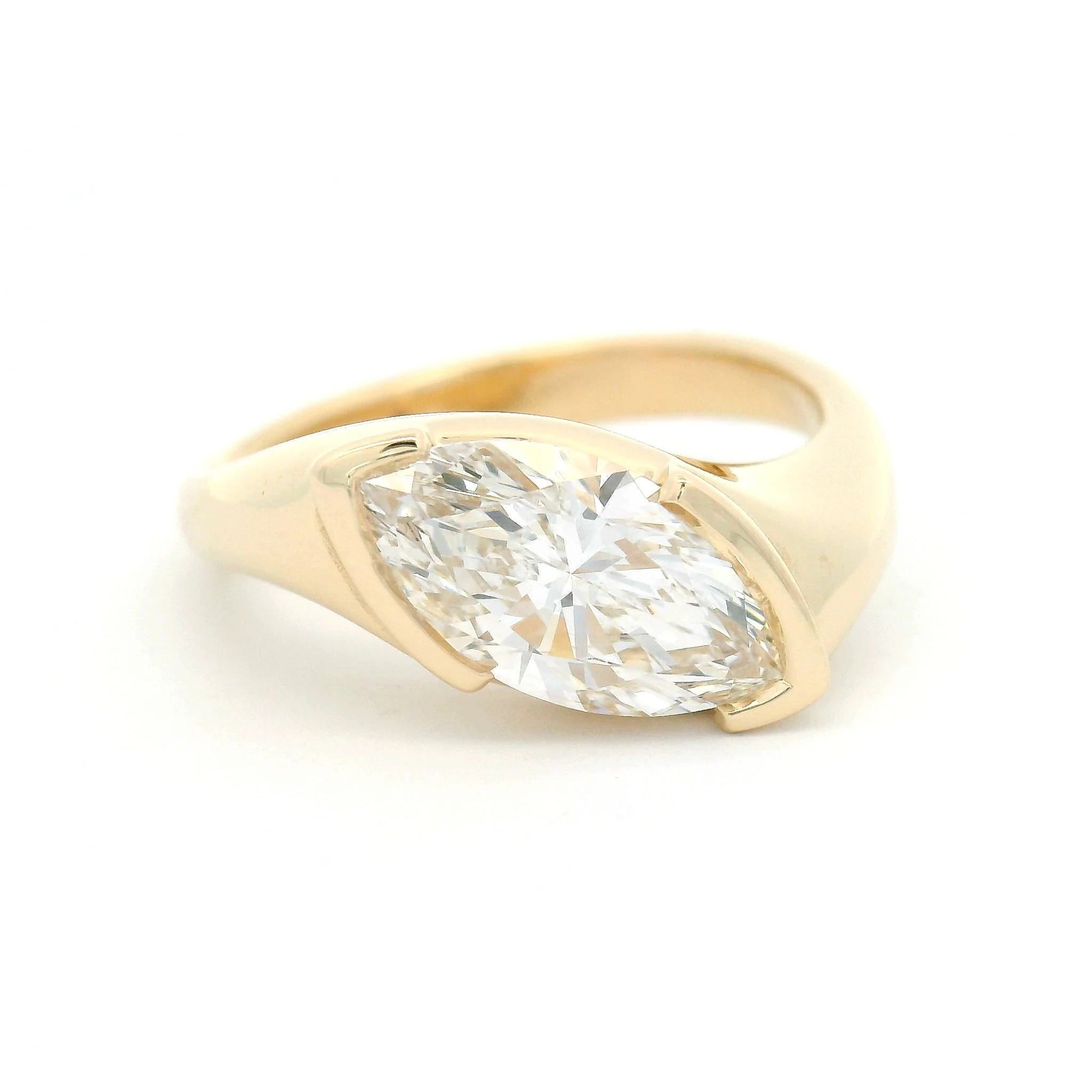 14k Yellow Half Bezel-Set Solitaire with 1.58ct Lab-Grown Marquise Diamond
