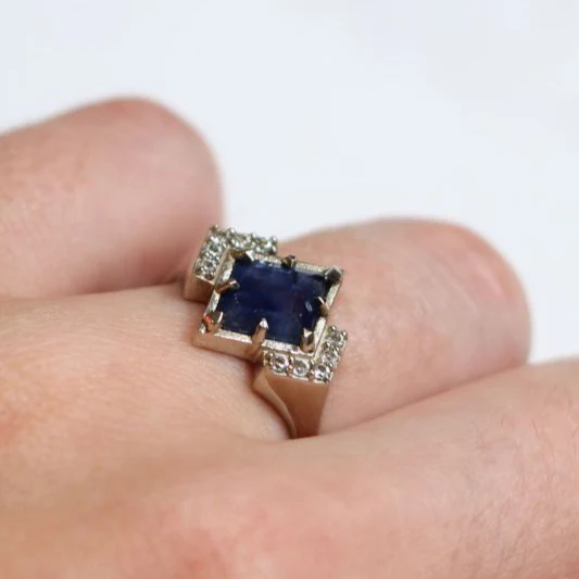 14k White Engagement Ring with 1.85ct Blue Sapphire and Accent Diamonds - Image 5