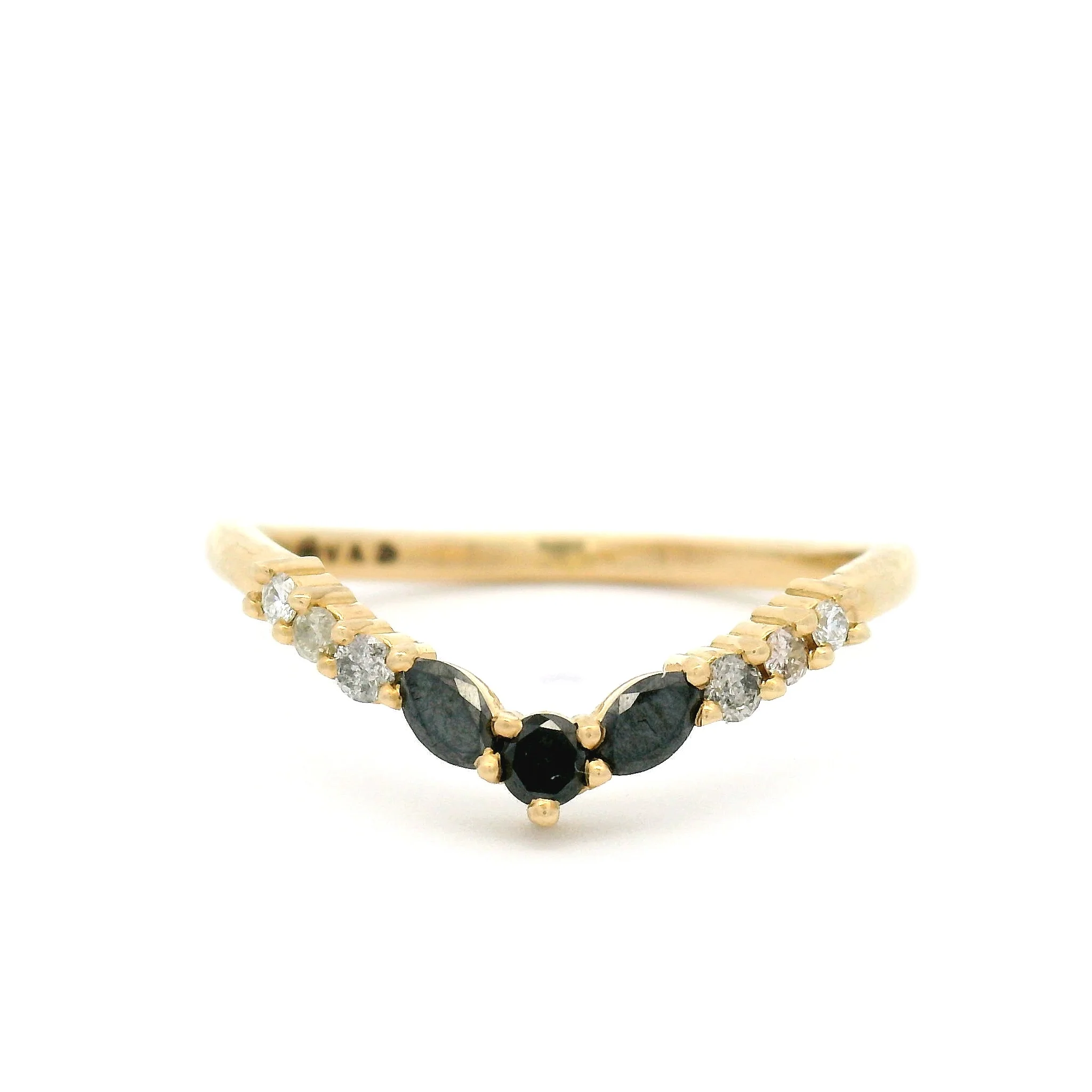 10k Yellow Contour Ombre Band with Diamonds and Two Marquise Spinels