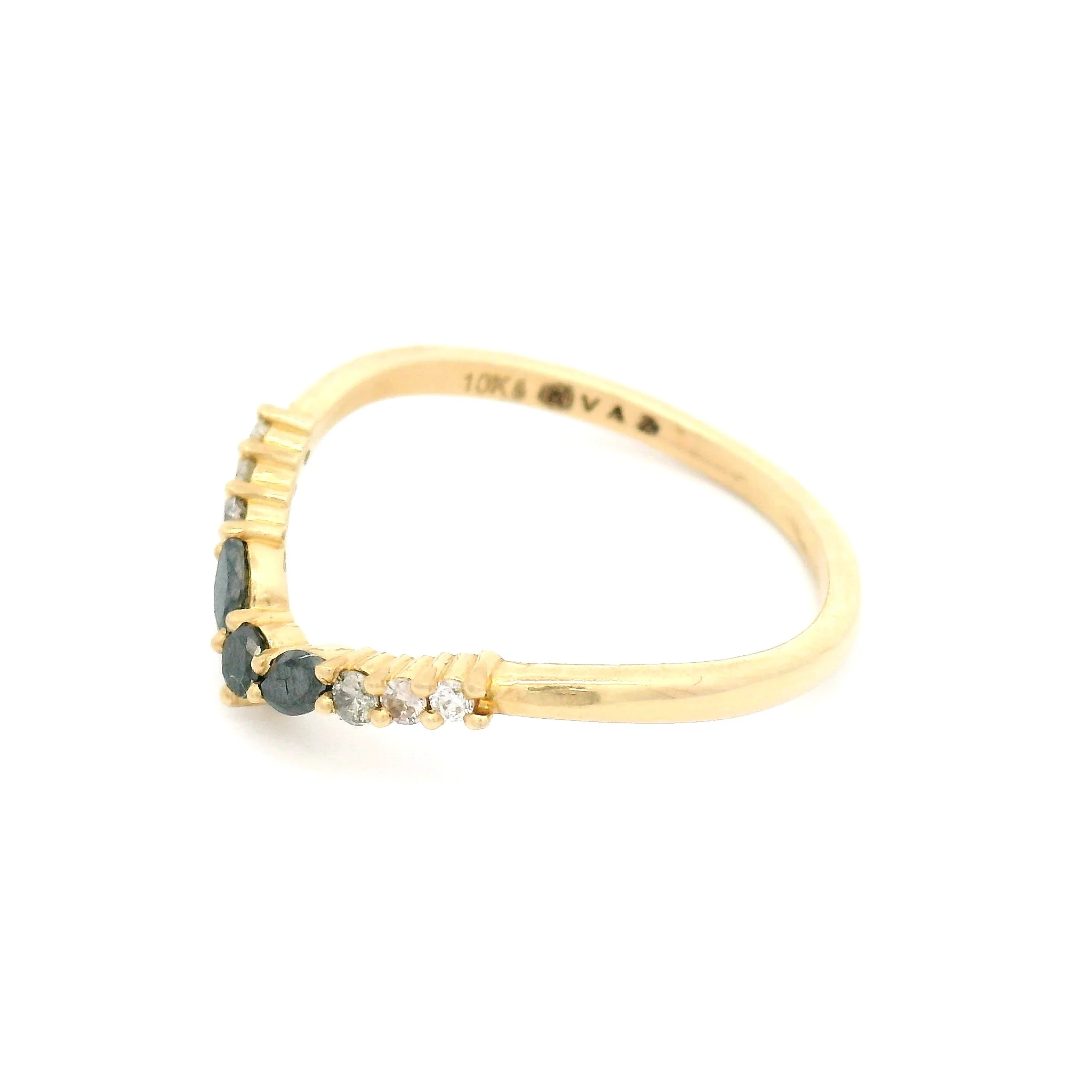 10k Yellow Contour Ombre Band with Diamonds and Two Marquise Spinels - Image 3