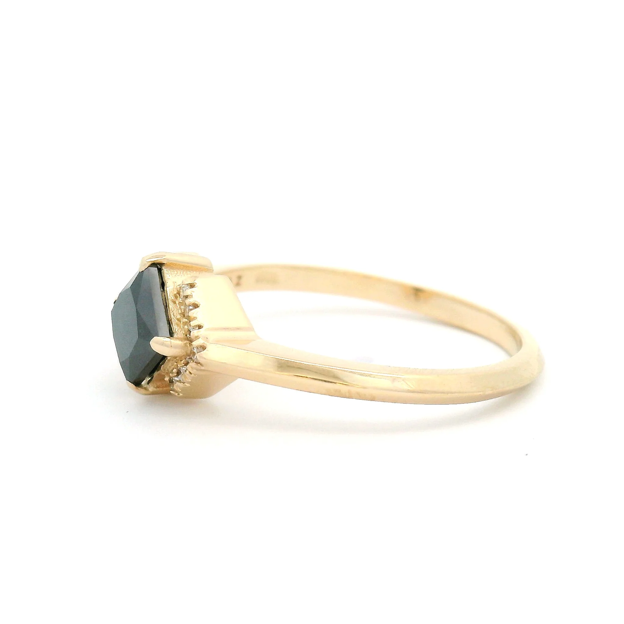 10k Yellow Engagement Ring with 1.01ct Black Diamond and Accent Diamonds - Image 3