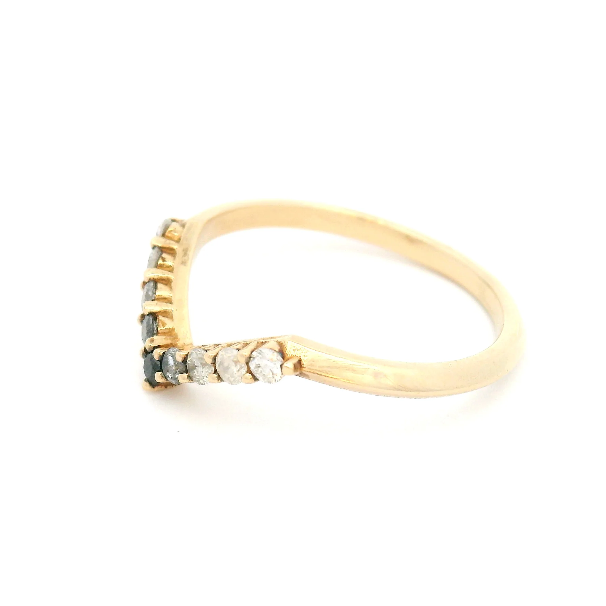 10k Yellow Knife Edge Ombre Chevron Band with 9 Diamonds - Image 3