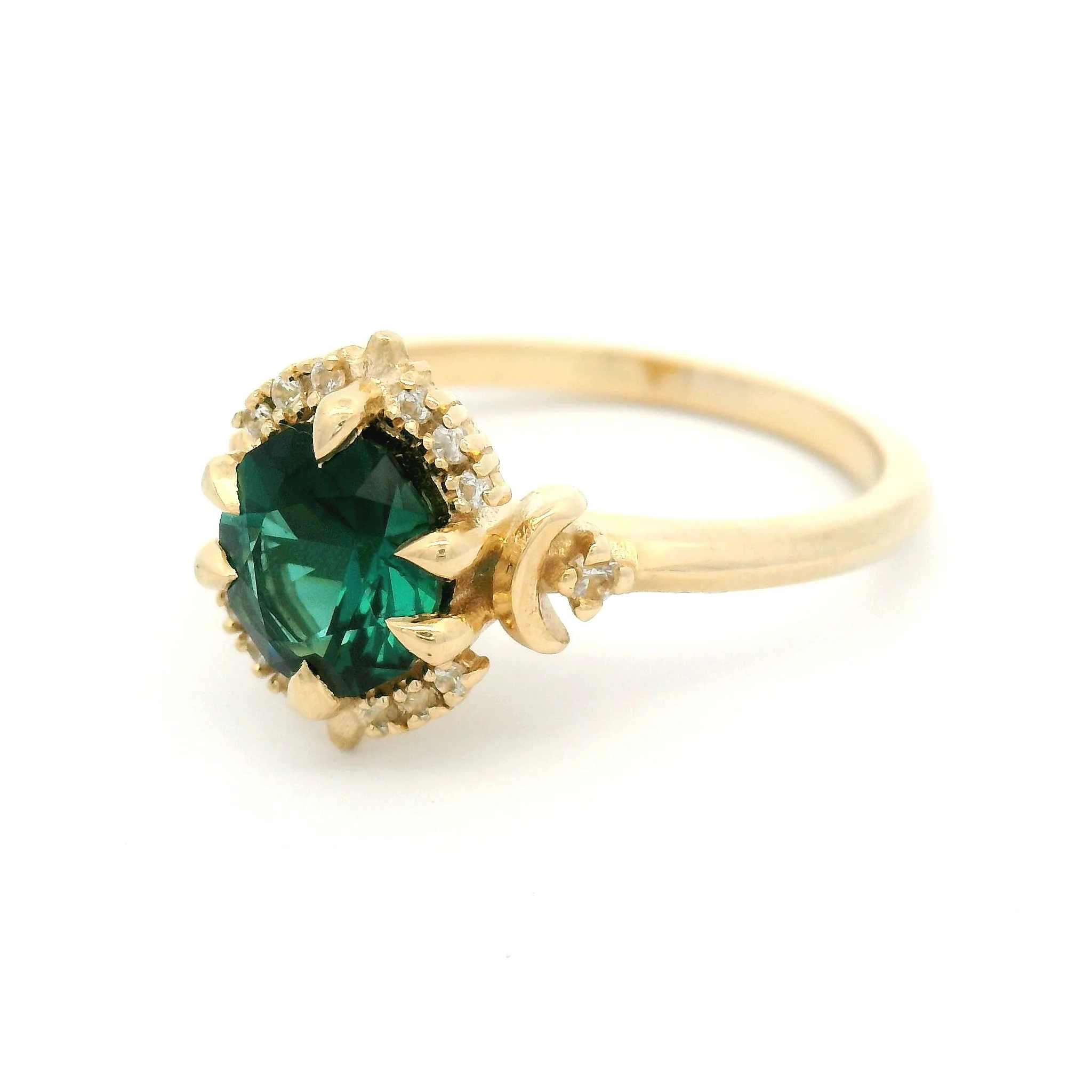 10k Yellow Ring with 1.15ct Green Tourmaline and Accent White Sapphires - Image 2