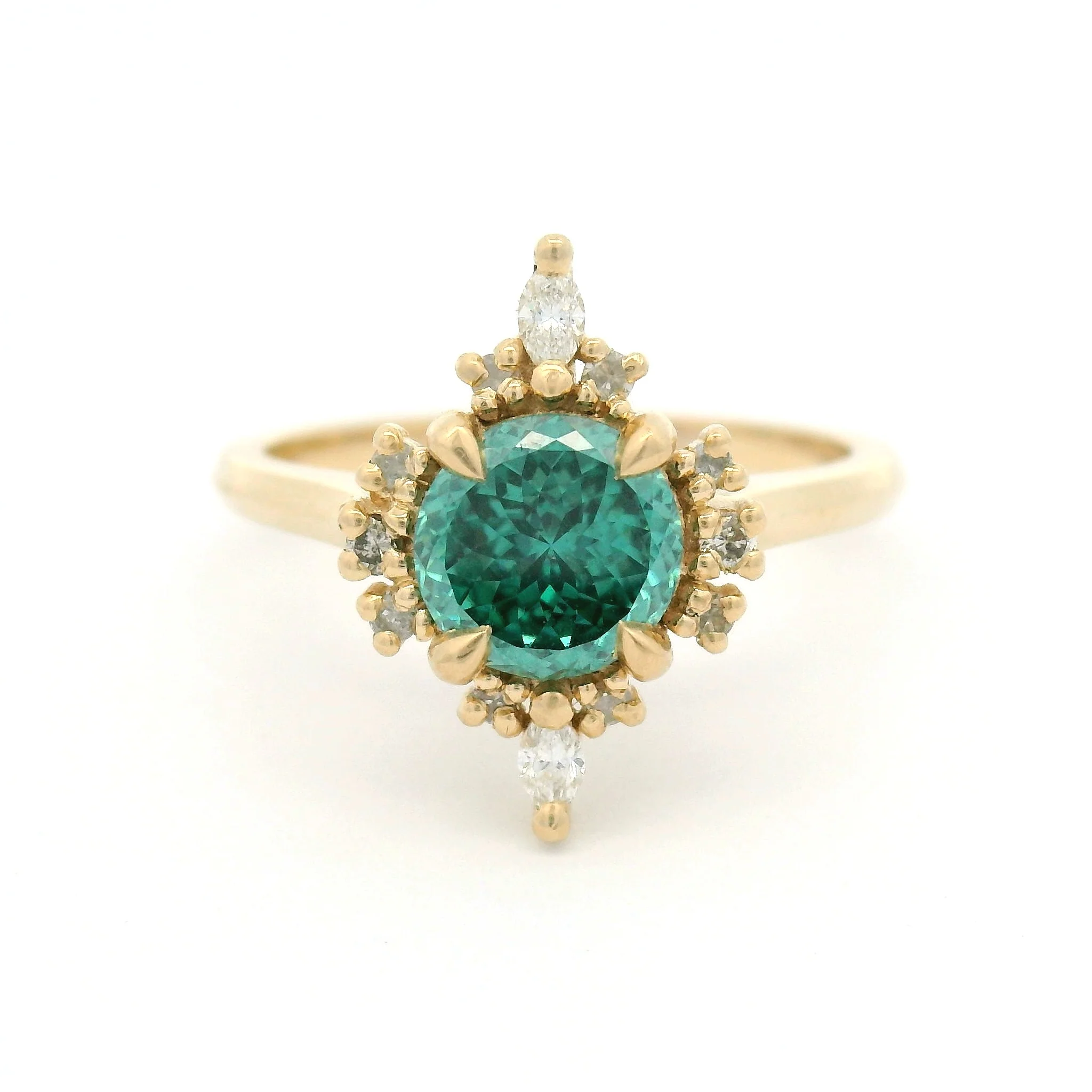 10k Yellow Engagement Ring with 1ct Green Moissanite and 0.15cts Accent Natural Diamonds