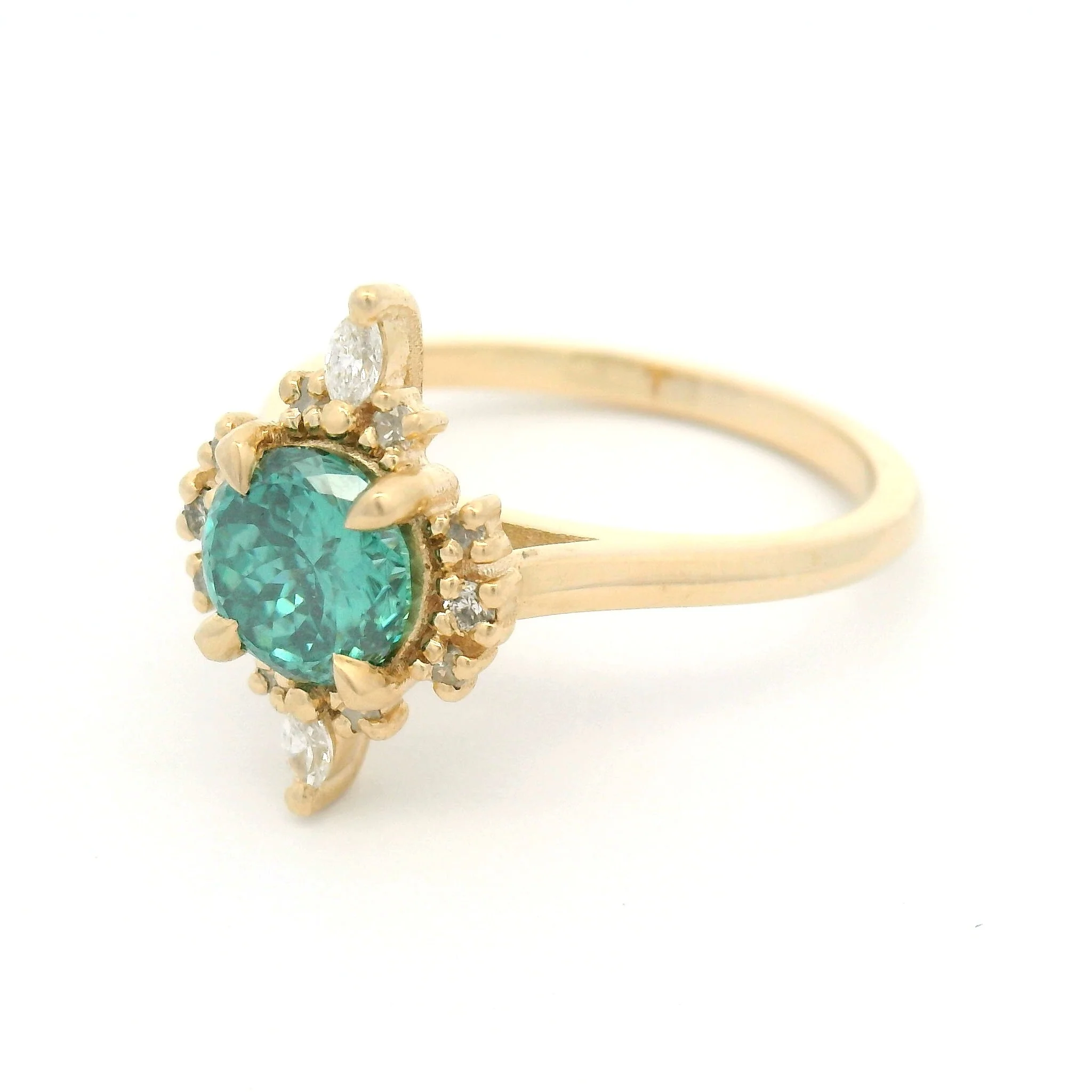 10k Yellow Engagement Ring with 1ct Green Moissanite and 0.15cts Accent Natural Diamonds - Image 2