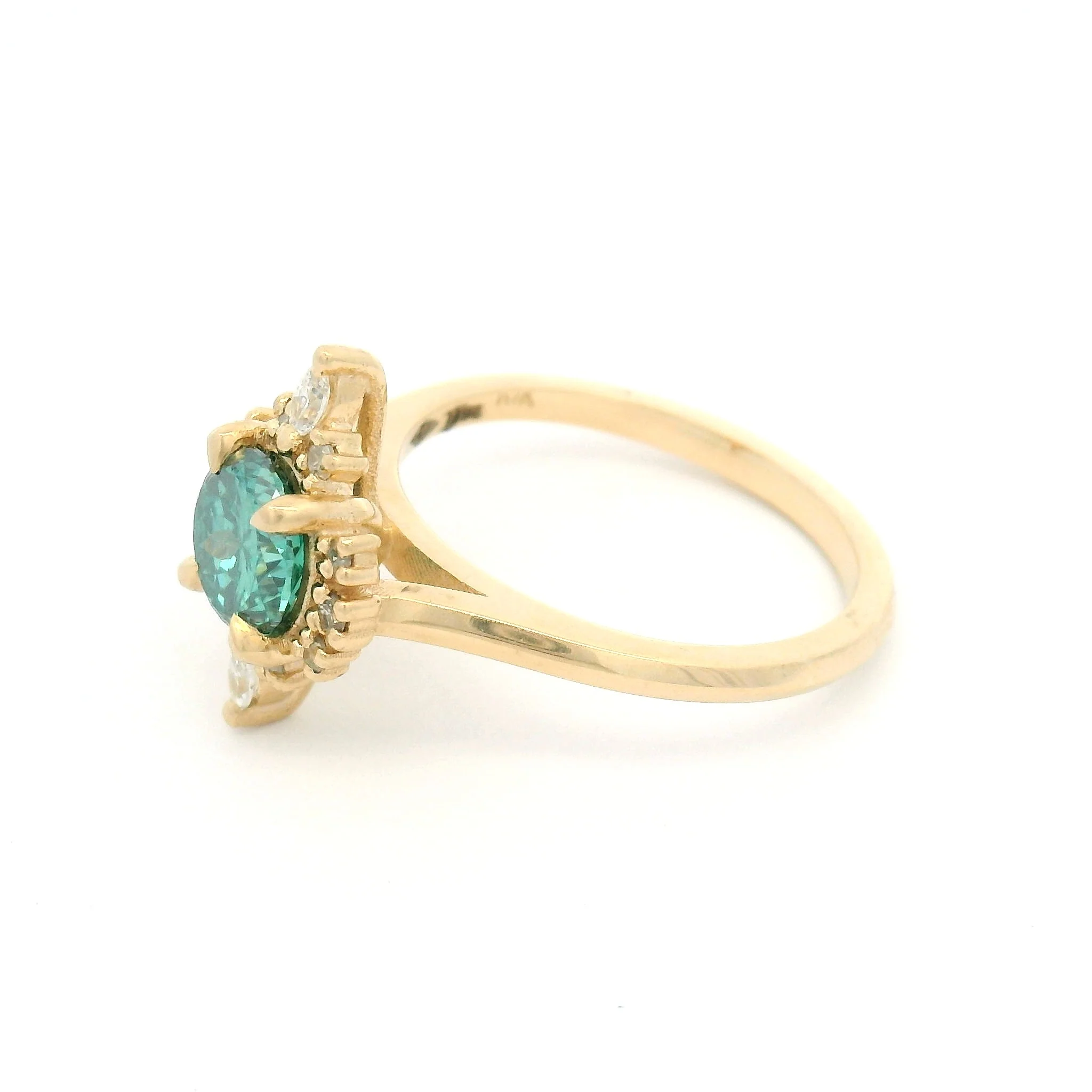 10k Yellow Engagement Ring with 1ct Green Moissanite and 0.15cts Accent Natural Diamonds - Image 3