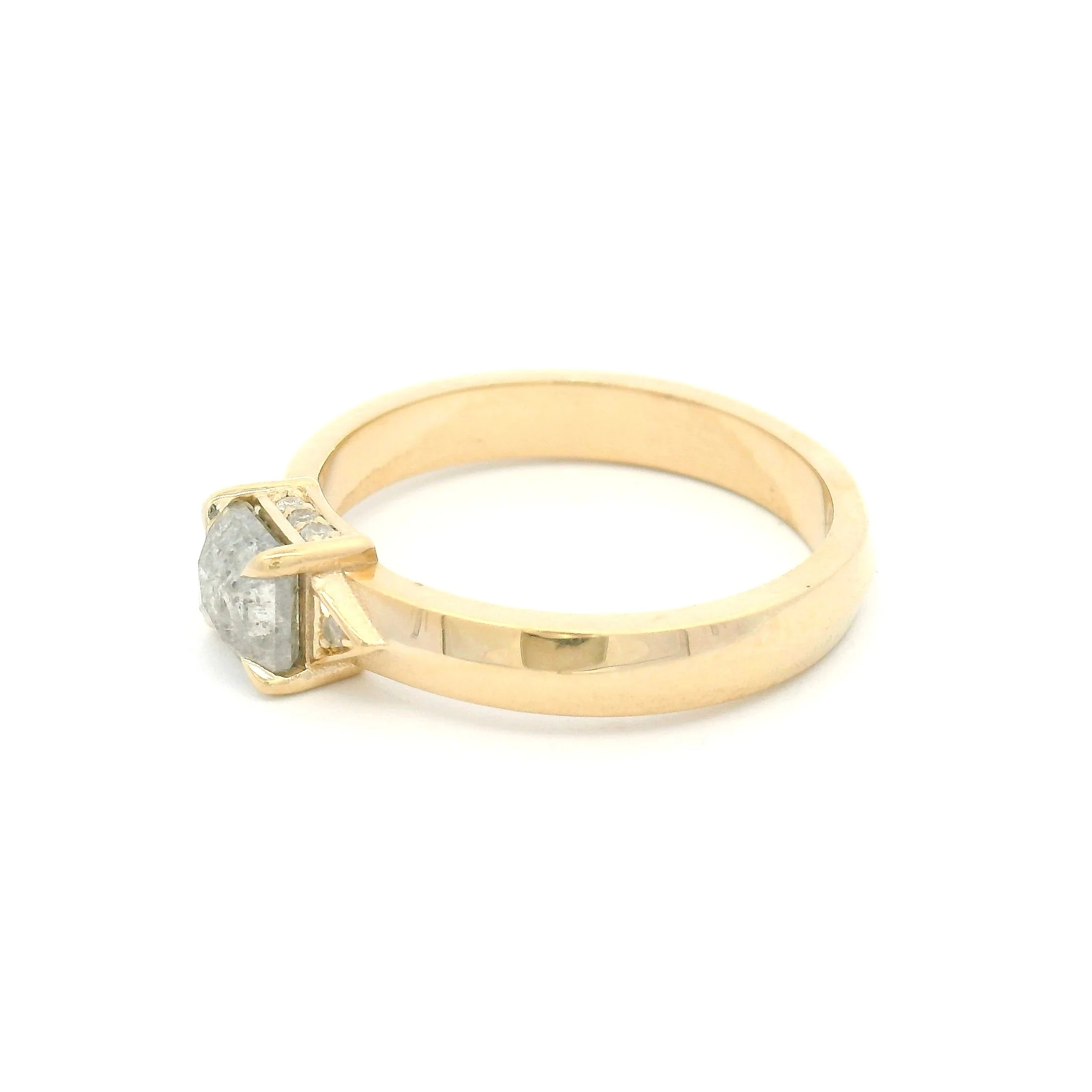 10k Yellow Engagement Ring with 1.12ct Salt & Pepper Rose-Cut Diamond and Accent Diamonds - Image 3