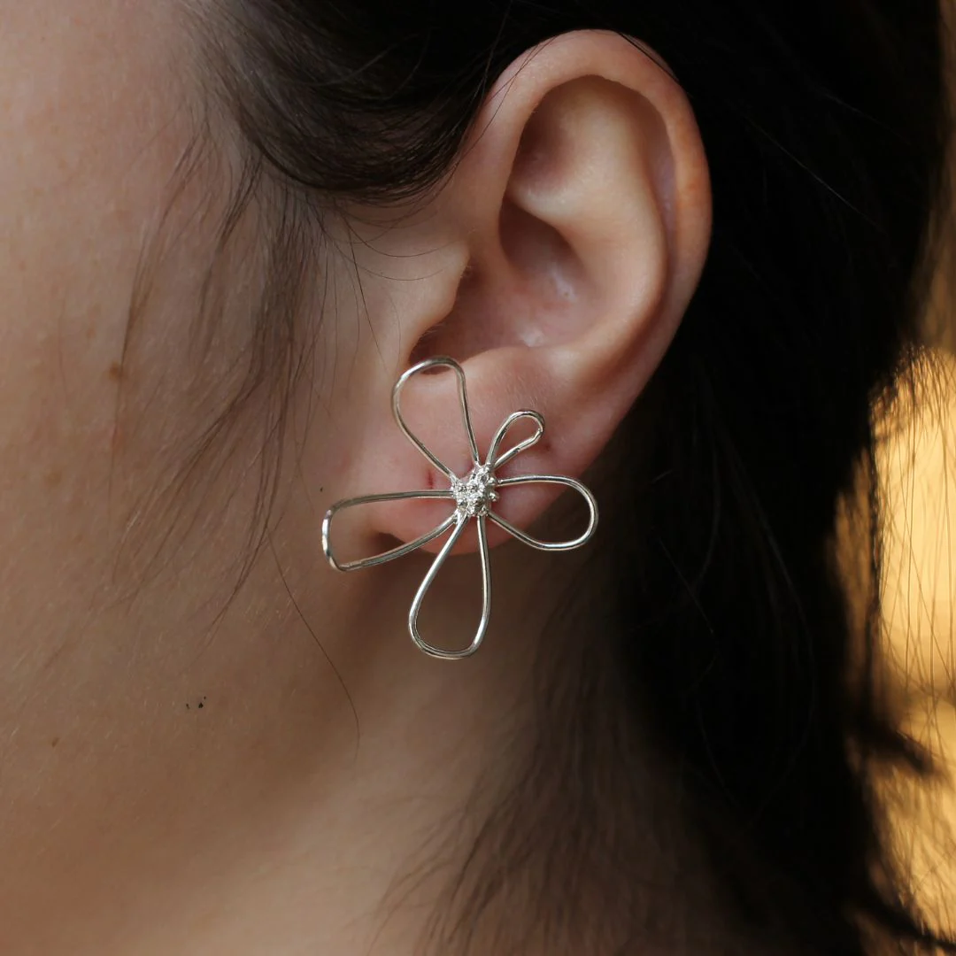 Sterling Silver Wire Flower Earrings - Image 2
