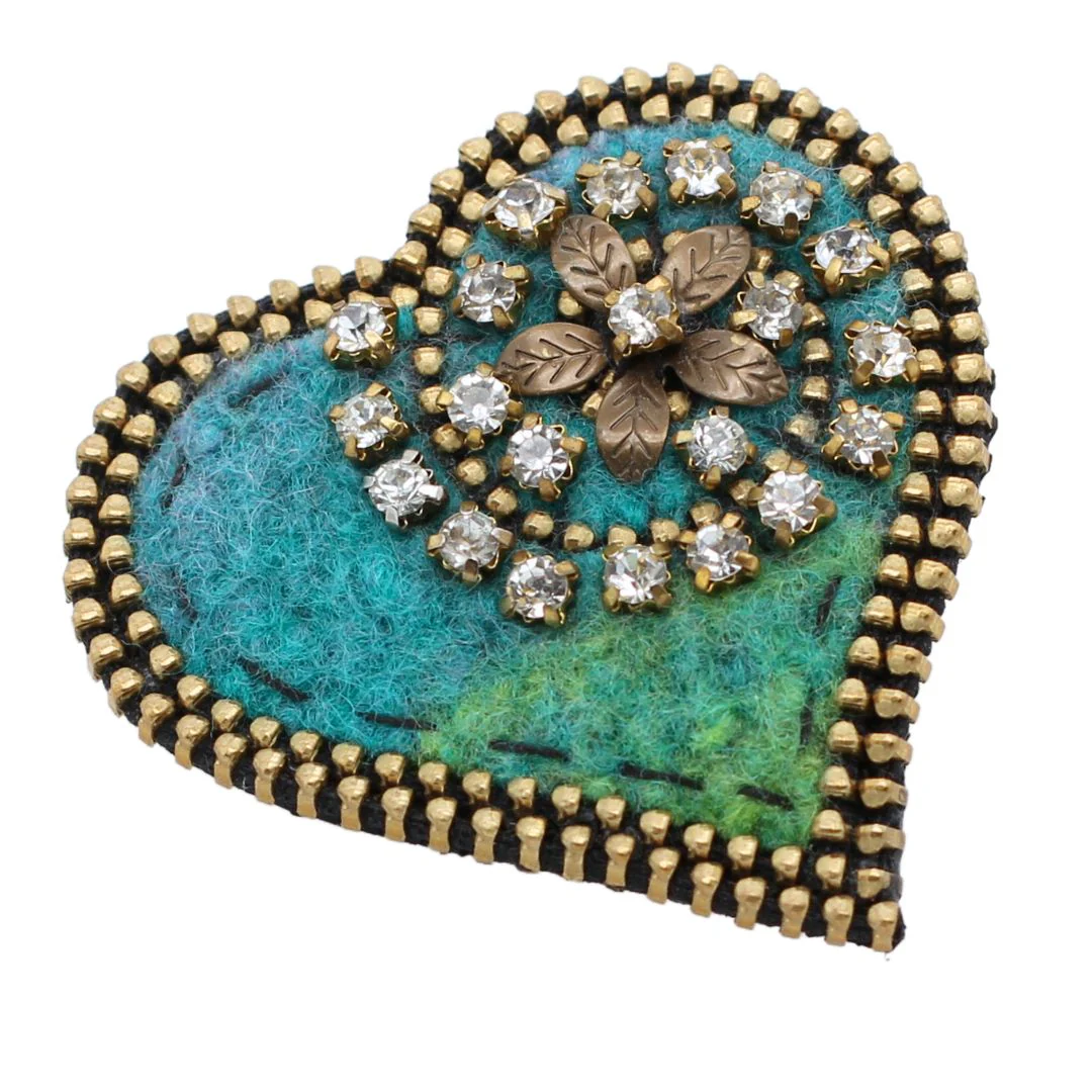 Sparkly Wool & Zipper Heart Brooch - Image 5