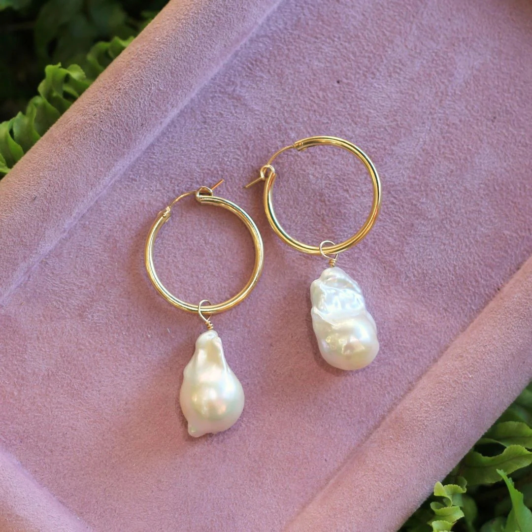 XL Baroque Pearl Drop Hoops - Image 3