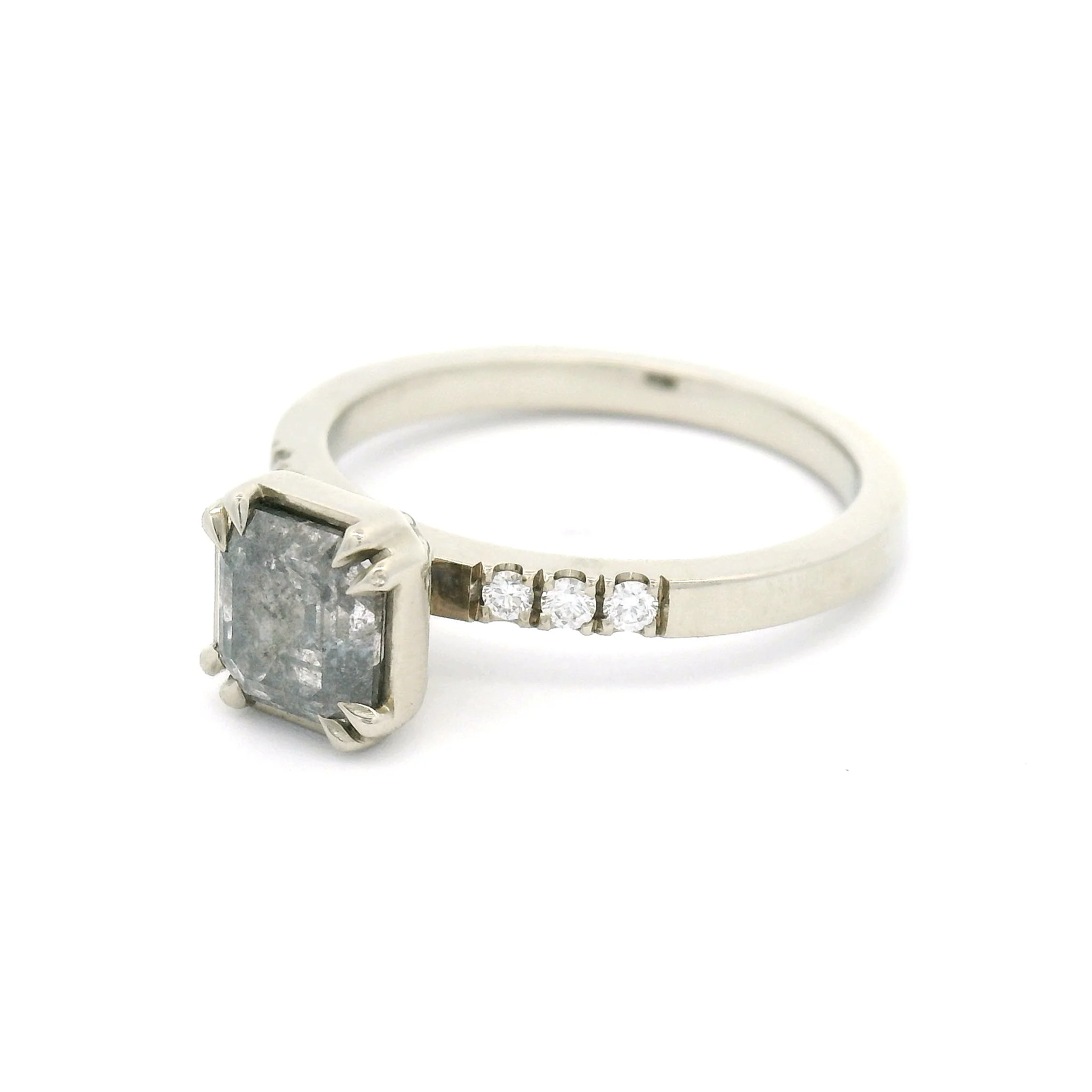 14k White Engagement Ring with 1.18ct Salt & Pepper Diamond and Accent Diamonds - Image 2