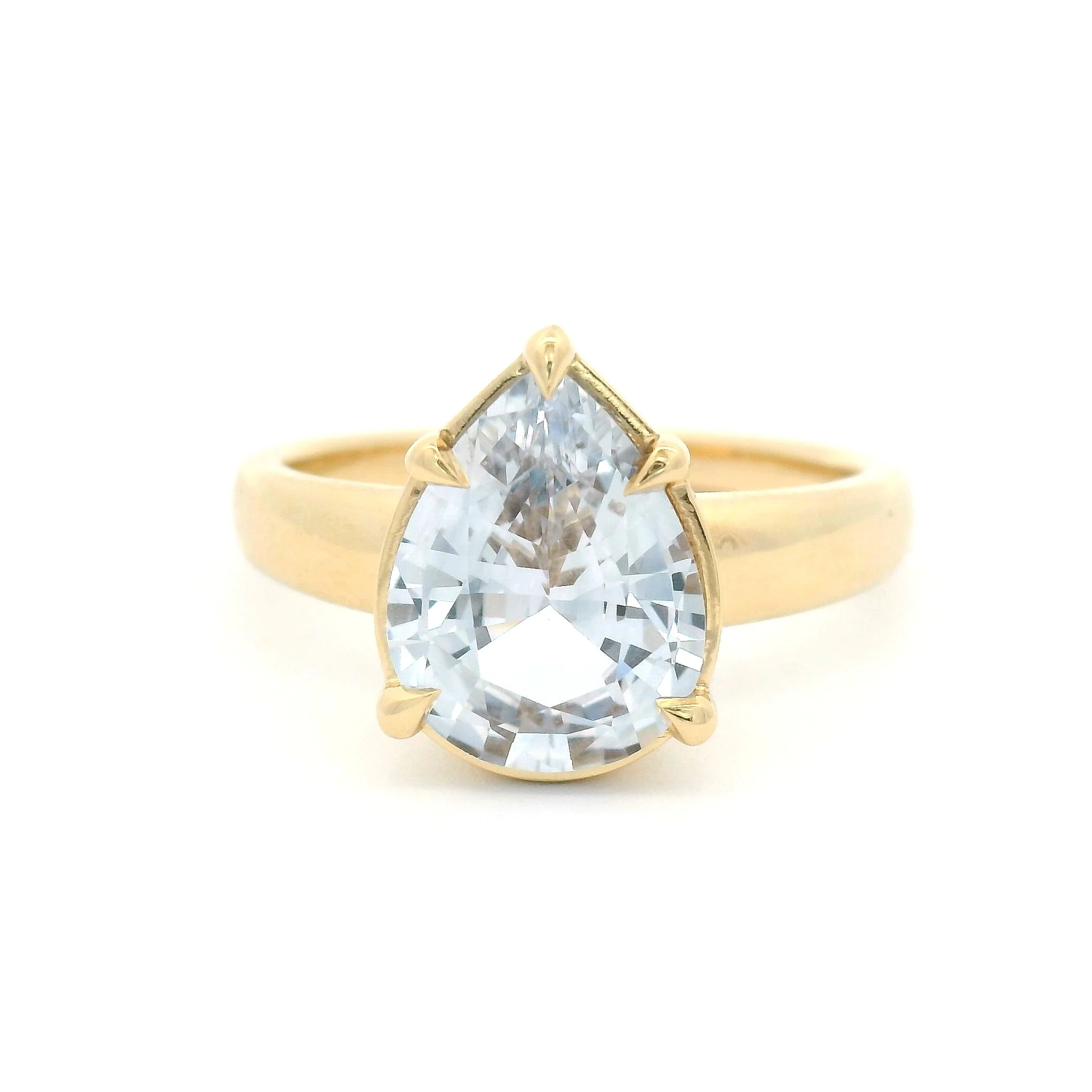 14k Yellow Solitaire with Natural 2.71ct Pear-Cut Pale Blue Sapphire