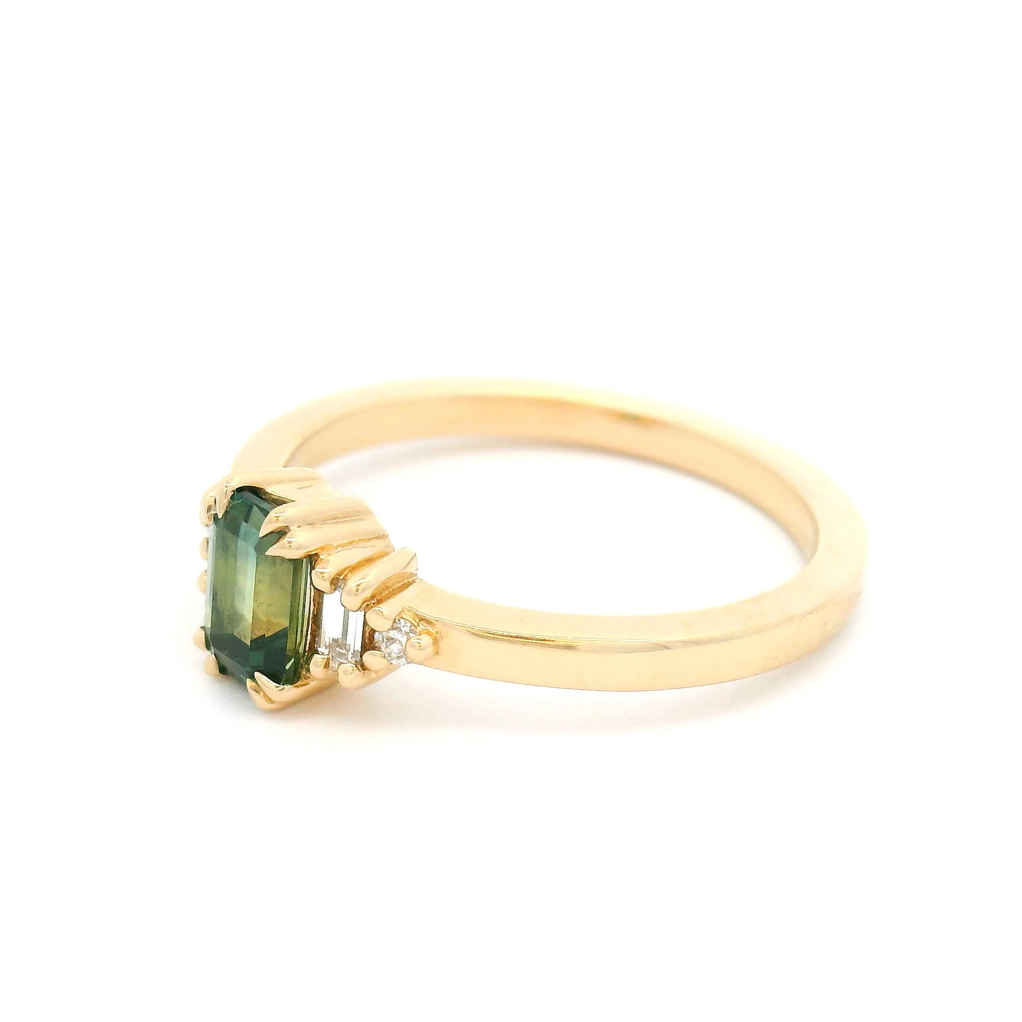 14k Yellow Engagement Ring with 0.75ct Green Emerald-Cut Sapphire and Accent Lab-Grown Diamonds - Image 2