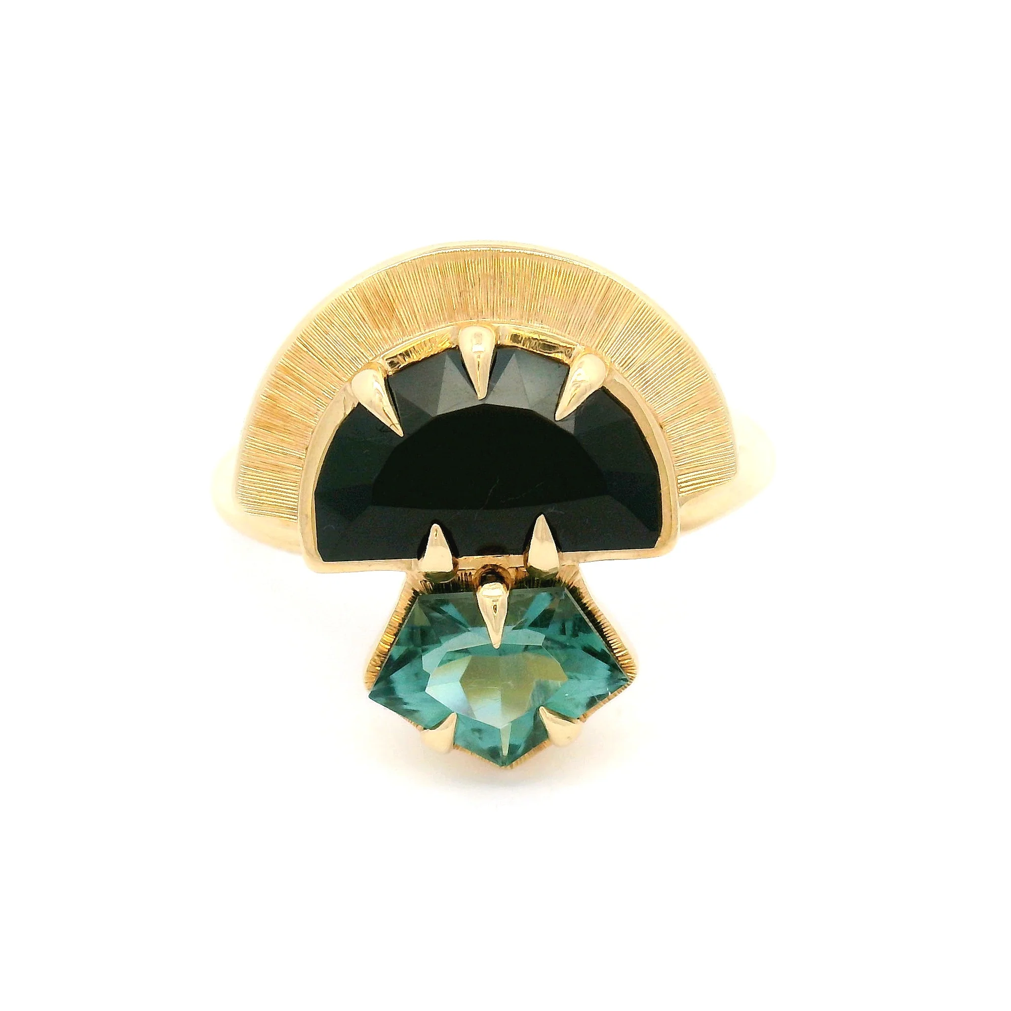 Yzma - 10k Yellow 2.52ct Black Spinel and 0.99ct Mint Tourmaline Crowned Ring - Image 3