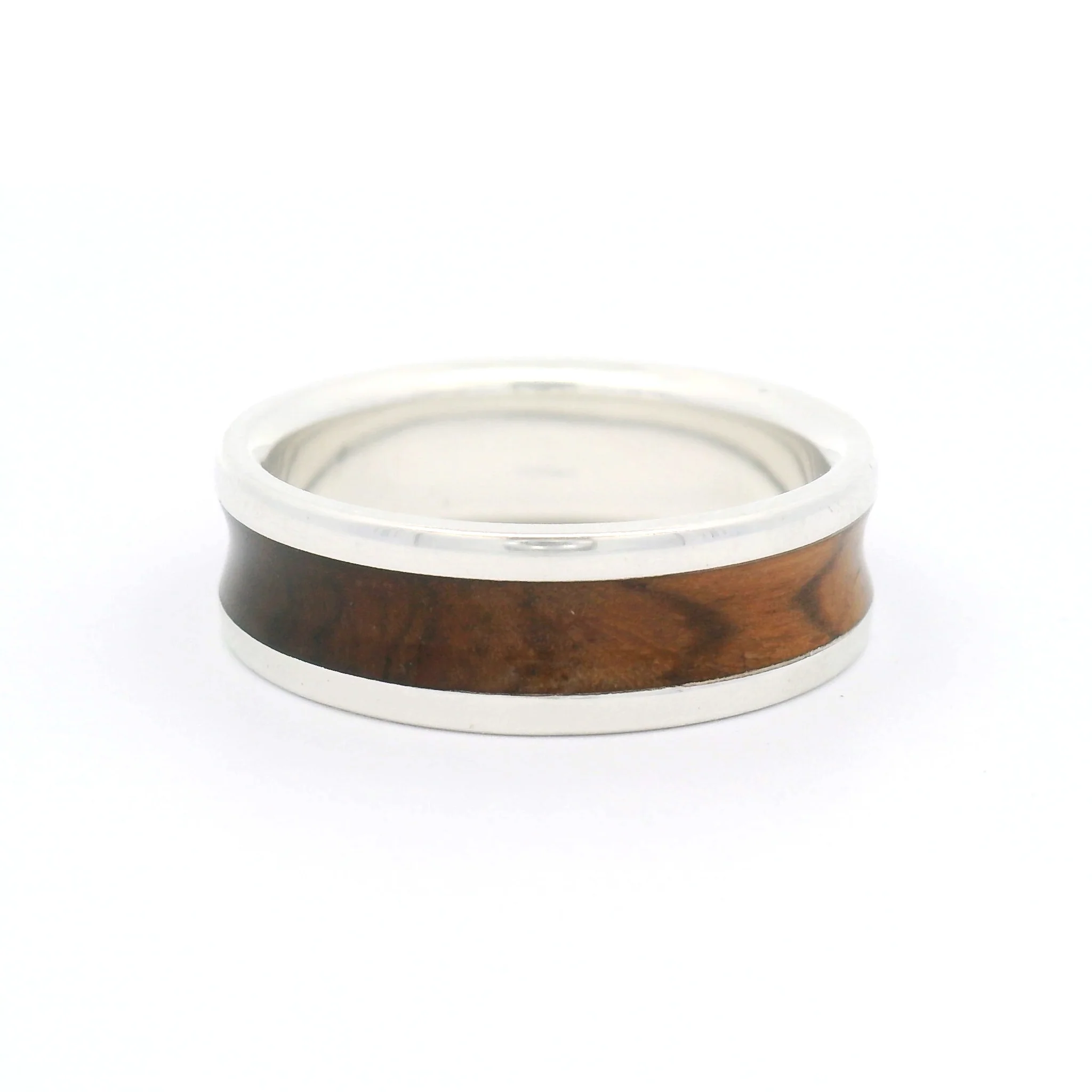 Sterling Silver 7mm Wide Band with Inlayed Honduras Rosewood - Image 2